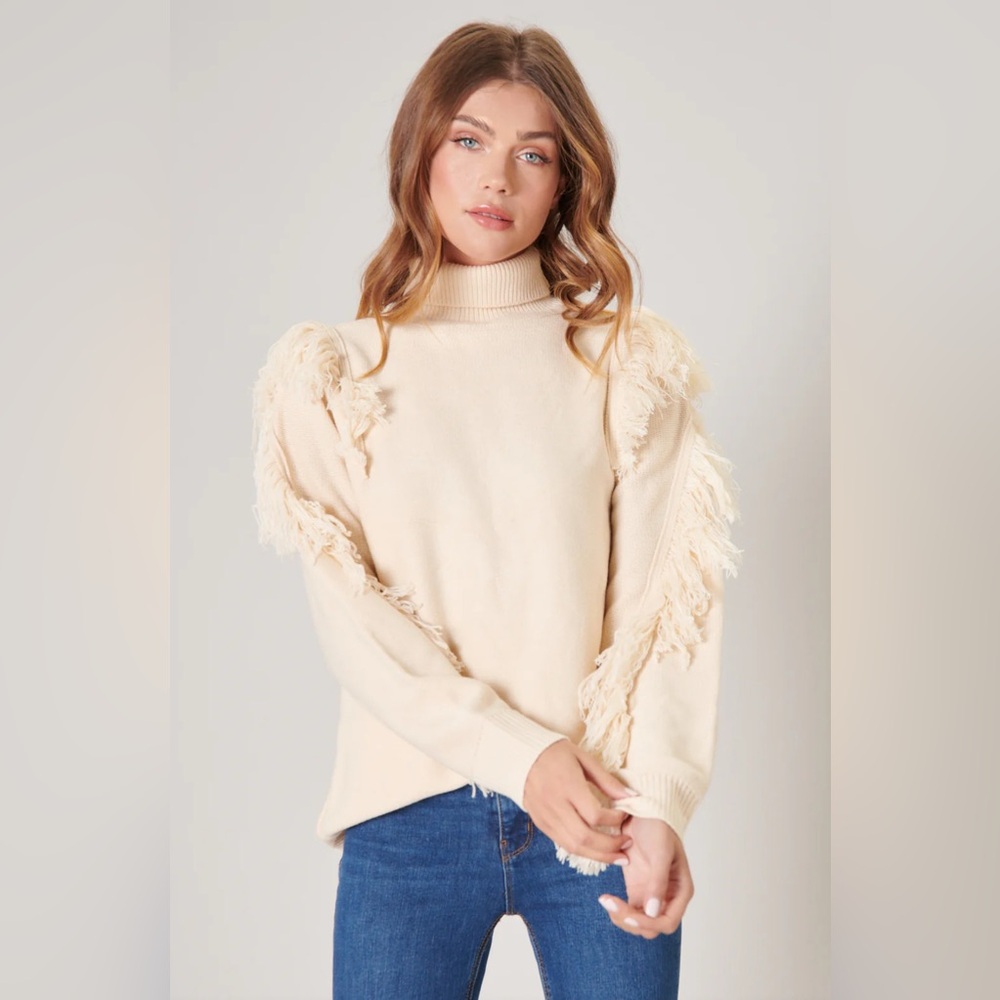 Sugarlips Break It Off Turtleneck Fringe Sweater